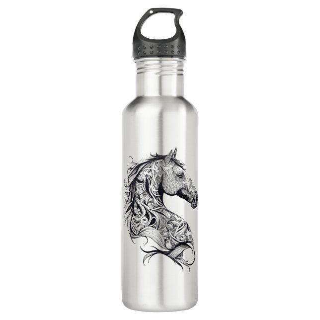 Horse Wild Animal Nature Illustration Art Tattoo 710 Ml Water Bottle (Front)