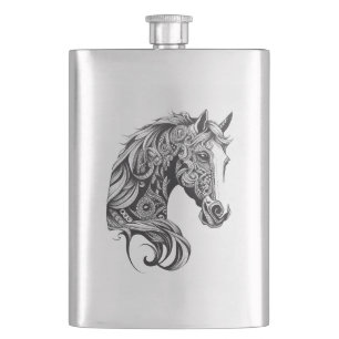 Horse Wild Animal Nature Illustration Art Tattoo Hip Flask