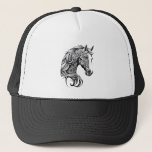 Horse Wild Animal Nature Illustration Art Tattoo Trucker Hat