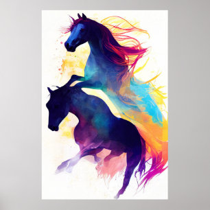 Horse Wild Nature Animal Colors Art Painting Poster