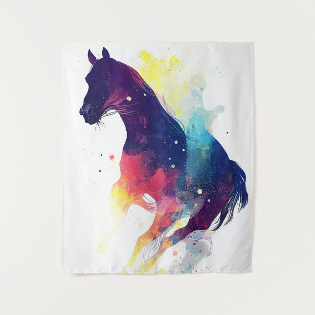 Horse Wild Nature Animal Colors Art Painting Tapestry (Front)