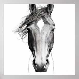 Horse Wild Nature Animal Illustration Art Drawing Poster