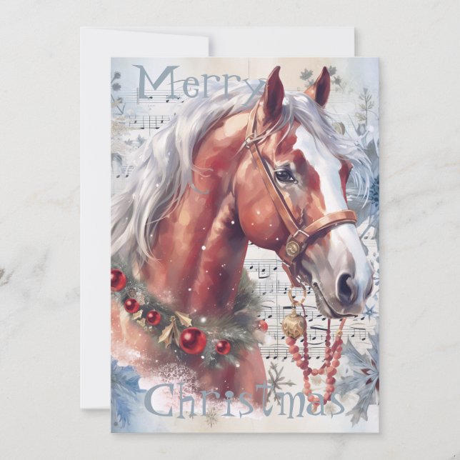 Horse Winter Christmas Watercolor Holiday Card (Front)