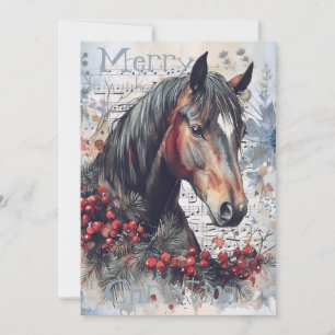 Horse Winter Christmas Watercolor Holiday Card