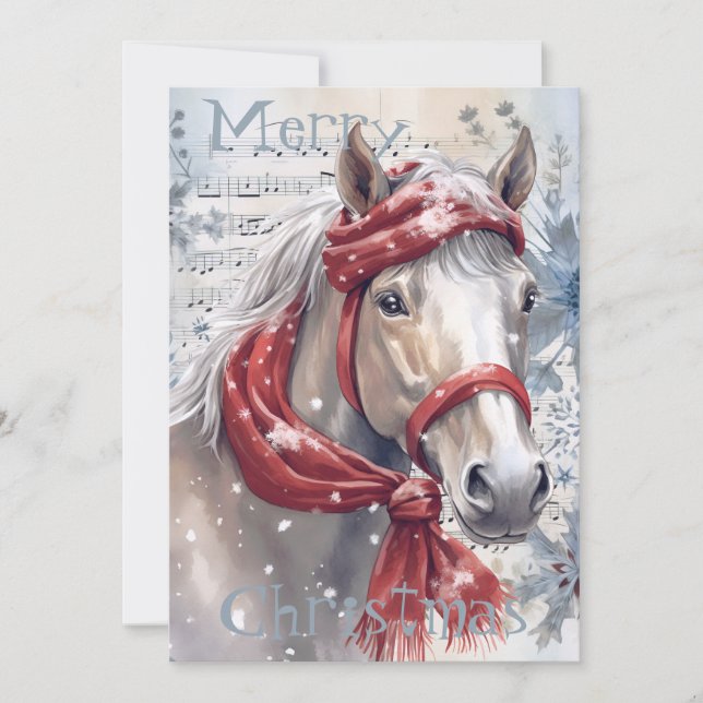 Horse Winter Christmas Watercolor Holiday Card (Front)