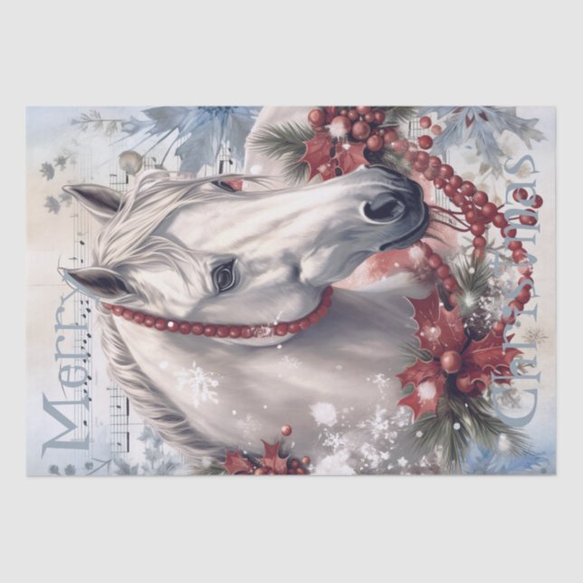 Horse Winter Christmas Watercolor Tissue Paper (Front)