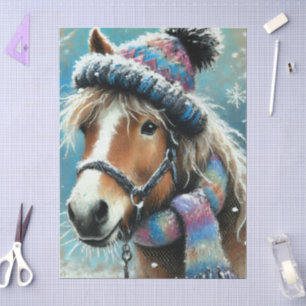 Horse Winter Hat Scarf Chalk-Pastel Decoupage Tissue Paper