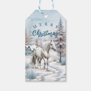 Horse winter scene snow forest Christmas Gift Tags