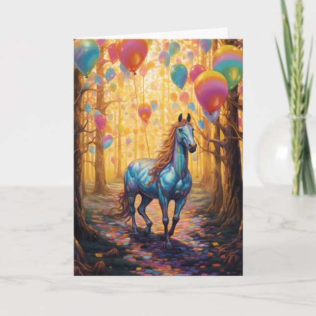 Horse With Balloons Birthday  Card (Front)