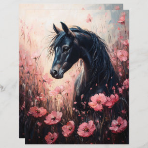 Horse with Blush Pink Wildflowers Scrapbook Paper