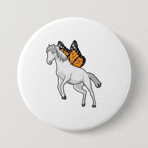 Horse with Butterfly 7.5 Cm Round Badge