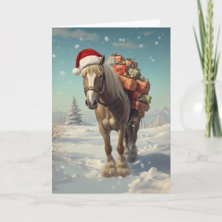 Horse with Christmas presents in the snow Card