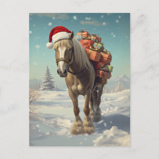 Horse with Christmas presents in the snow Postcard