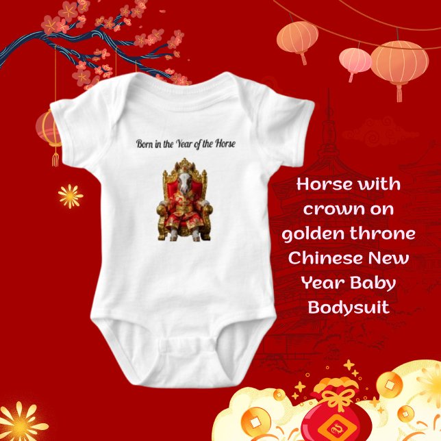 Horse with crown on golden throne Chinese New Year Baby Bodysuit (Creator Uploaded)