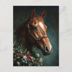 Horse with Holiday Wreath and Red Ribbon Postcard