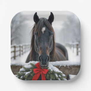 Horse With Holiday Wreath Paper Plate