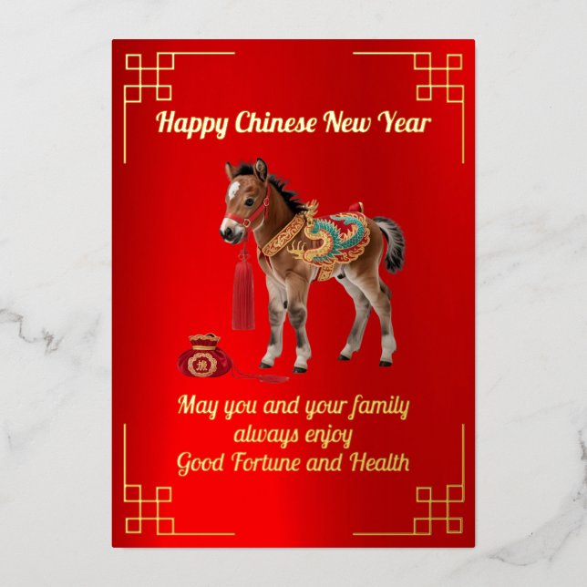 Horse with Money Pouch Chinese New Year Foil Card (Front)