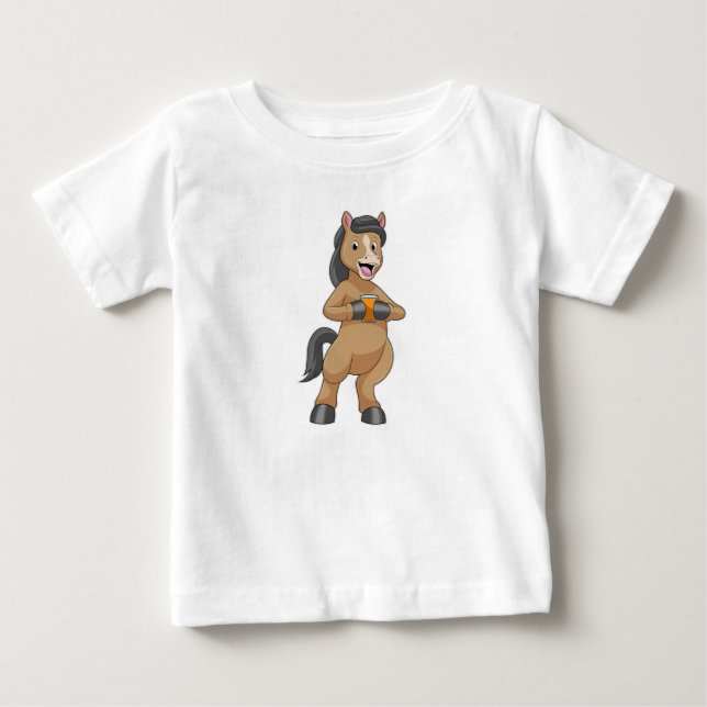 Horse with Mug of Orange juice Baby T-Shirt (Front)