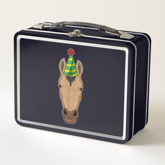 Horse with Party hat Metal Lunch Box (Front)