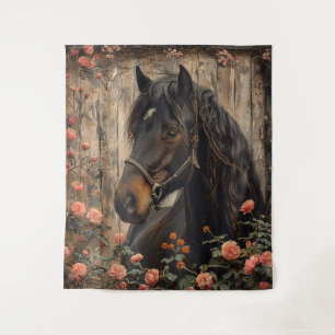 Horse with Pink Flowers Decoupage Tapestry
