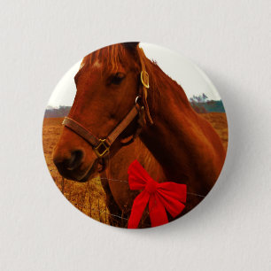 Horse with Red Bow 6 Cm Round Badge