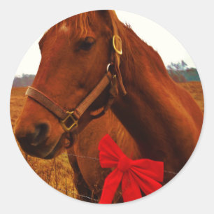 Horse with Red Bow Classic Round Sticker