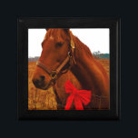 Horse with Red Bow Gift Box<br><div class="desc">Horse with Red Bow Horse with Red Bow Christmas Horse Christmas Horse Photo by Sandy Closs "Kissing under the mistletoe" , " Christmas Horse ",  Mistletoe ,  "funny horse""horse at christmas""christmas horse", christmas, ,  xmas horse,  horses,  equestrian equine</div>