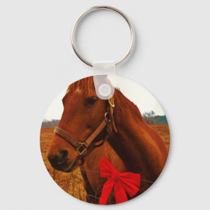 Horse with Red Bow Key Ring