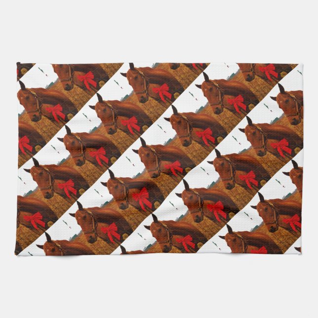 Horse with Red Bow Tea Towel (Horizontal)