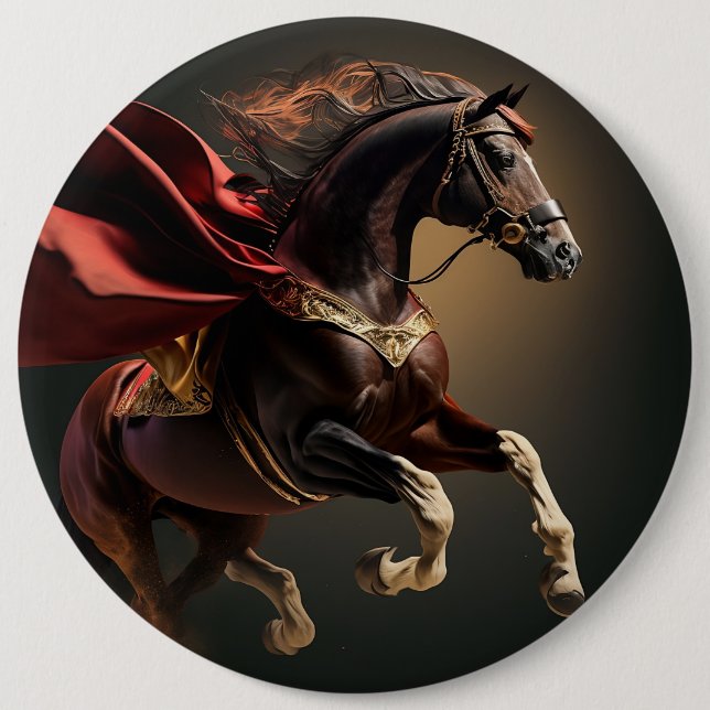 horse with red coat 6 cm round badge (Front)