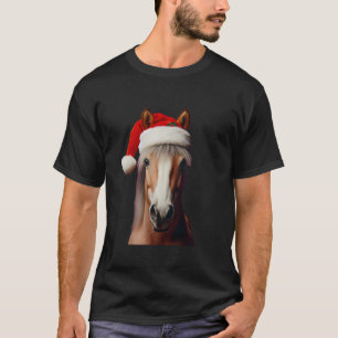 Horse With Santa Hat Christmas Xmas Owner Lover Ri T-Shirt