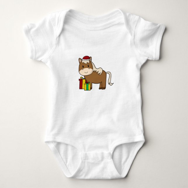 Horse with Santa hat & Gifts Baby Bodysuit (Front)