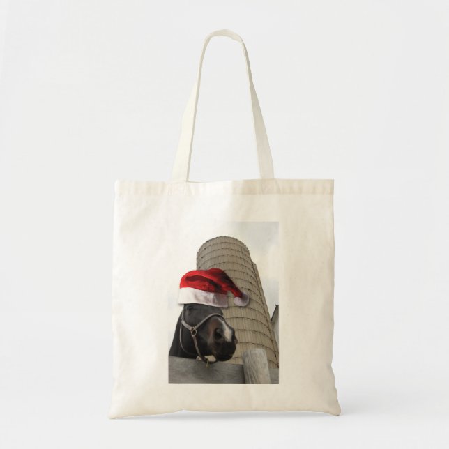 Horse with Santa Hat Tote Bag (Front)