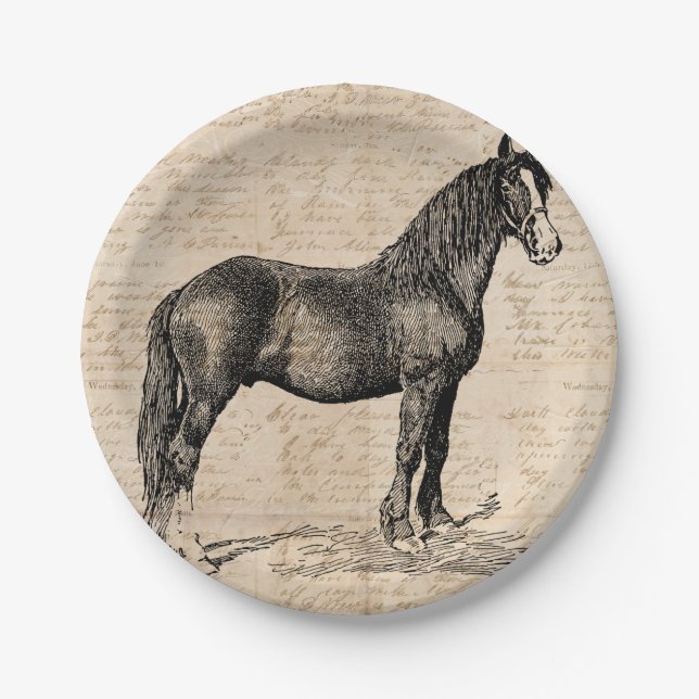 Horse with Script Paper Plate (Front)