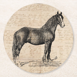 Horse with Script Paper Round Paper Coaster
