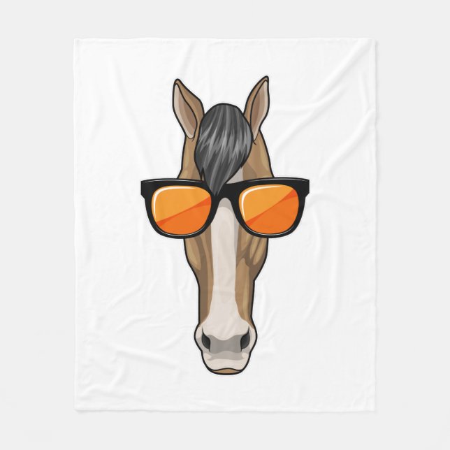Horse with Sunglasses Fleece Blanket (Front)