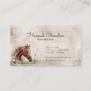 horse with wildflower, country equestrian business card