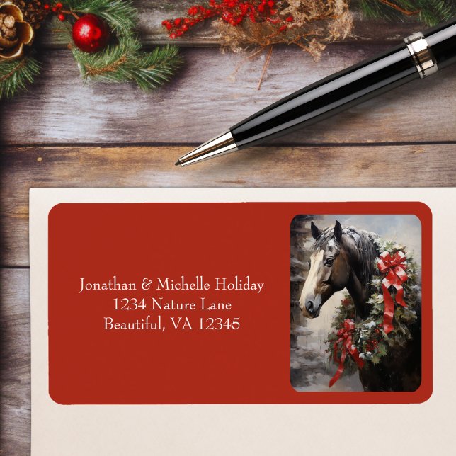Horse with Winter Wreath Christmas Address Label (Horse with Winter Wreath Christmas Address Label)