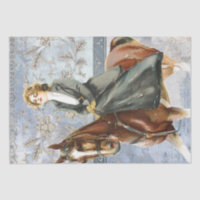 Horse Woman Horseback Blue Mixed Media Decoupage