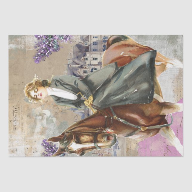 Horse Woman Horseback Riding Lady Floral Decoupage Tissue Paper (Front)