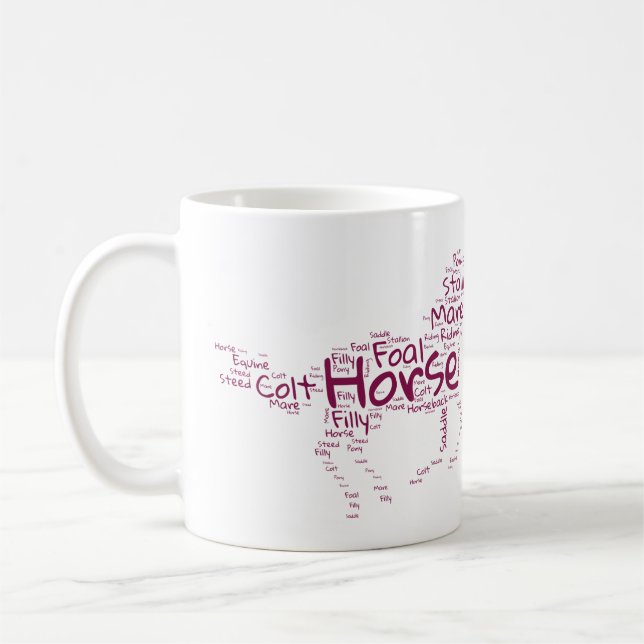 Horse Word Cloud Unique Design in Maroon Coffee Mug (Left)