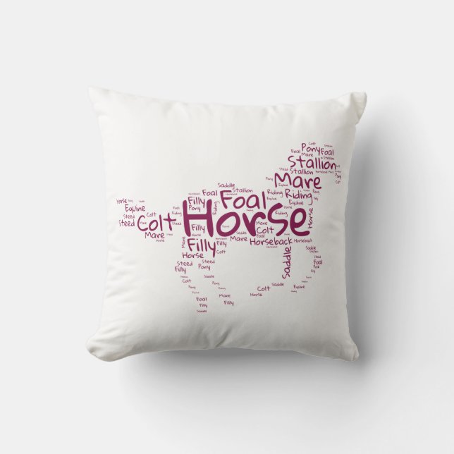 Horse Word Cloud Unique Design in Maroon Cushion (Front)