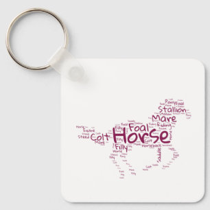 Horse Word Cloud Unique Design in Maroon Key Ring