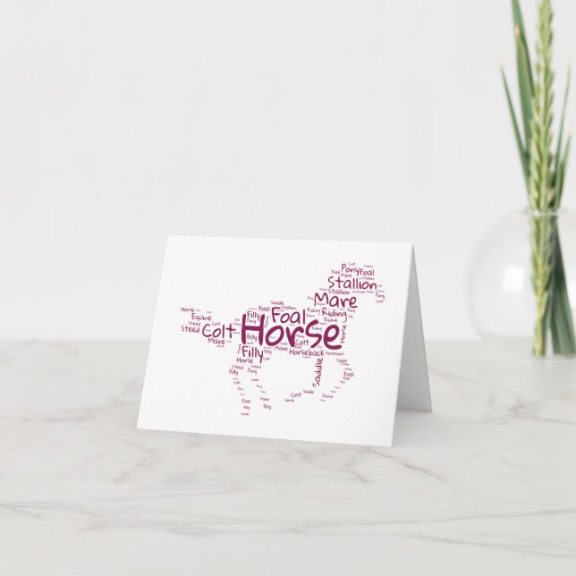 Horse Word Cloud Unique Design Maroon PERSONALIZED Card (Front)