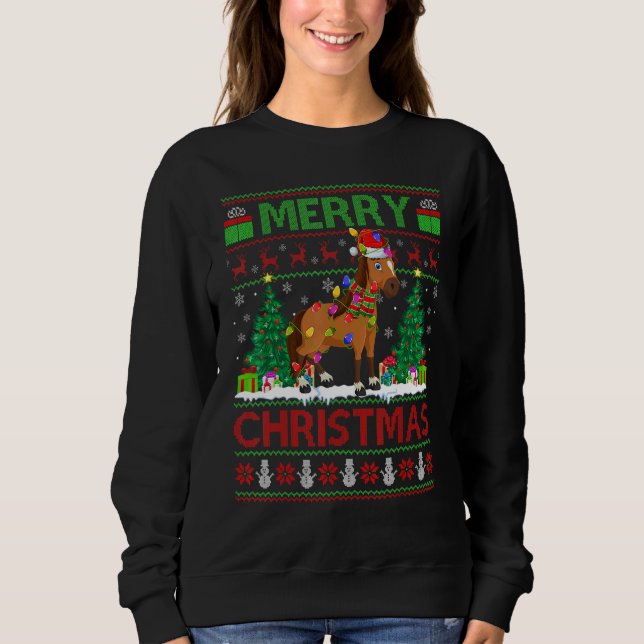 Horse   Xmas Tree Lights Ugly Santa Horse Christma Sweatshirt (Front)