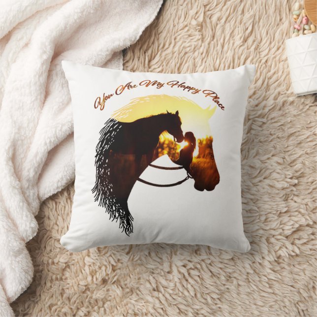 Horse You Are My Happy Place Horse Lover Female Cushion (Blanket)