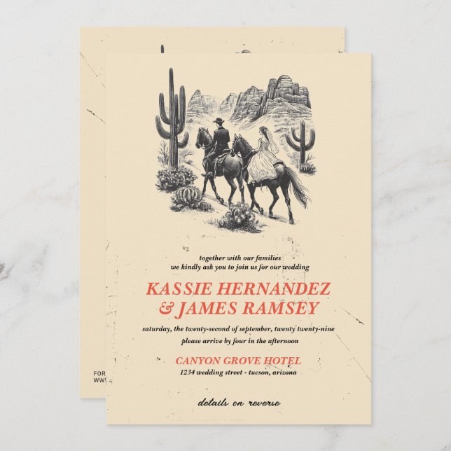 Horseback Canyon Couple Wedding Invitation (Front/Back)