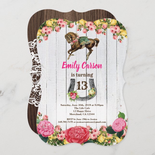Horseback invitation pony riding birthday invite (Front/Back)