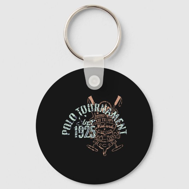 Horseback Polo Riding &amp; Polo Player Equestrian Key Ring (Front)