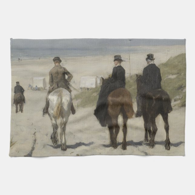 Horseback Ride along the Beach Fine Art Tea Towel (Horizontal)